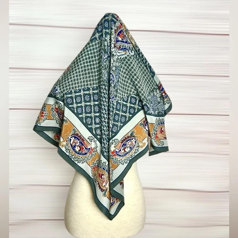 Christian Dior Silk Square Scarf Gray Paisley Hand Rolled Vintage 29x29”